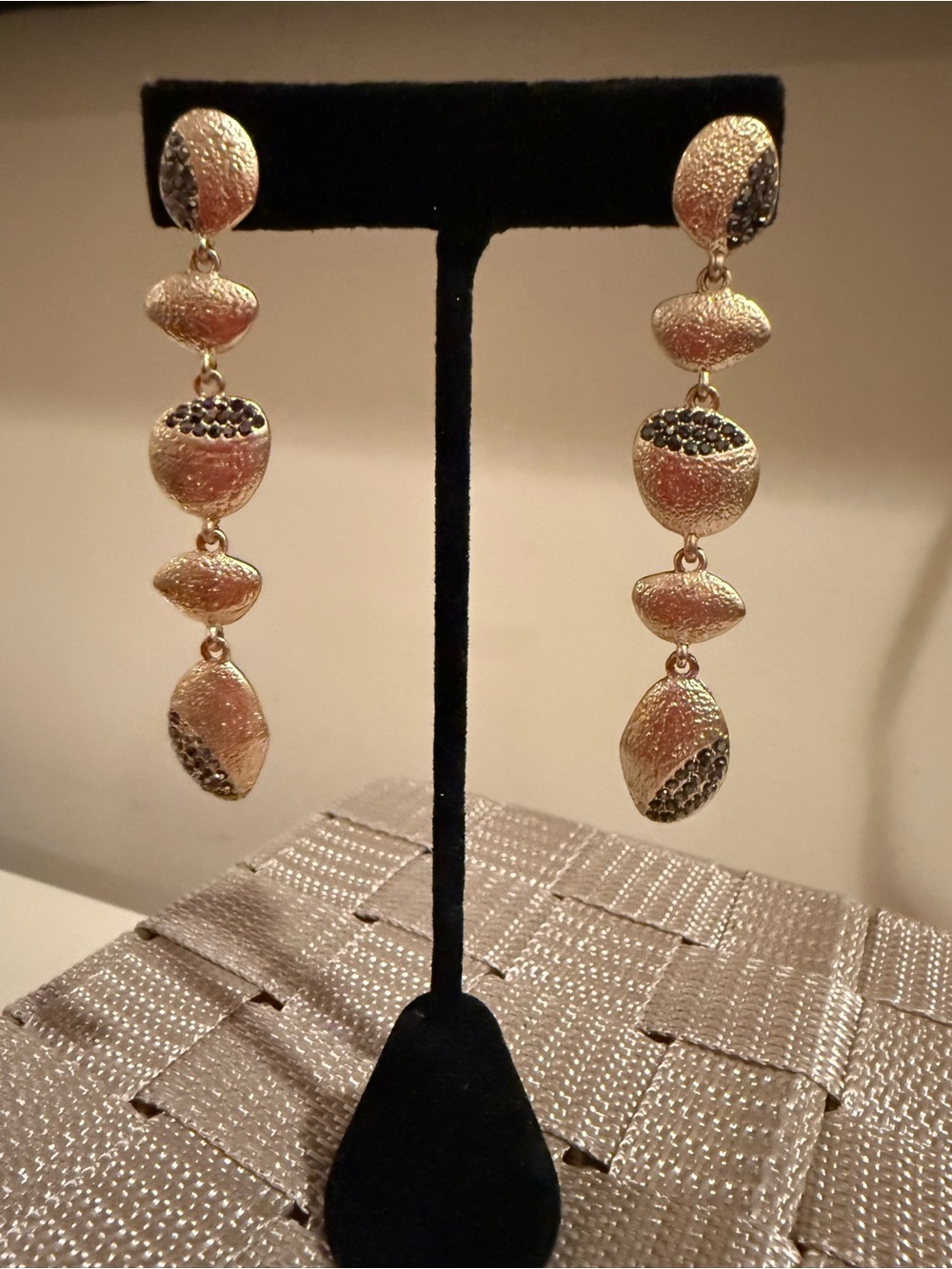 Gold-Tone Textured Drop Earrings - Elegant Multi-Drop Design